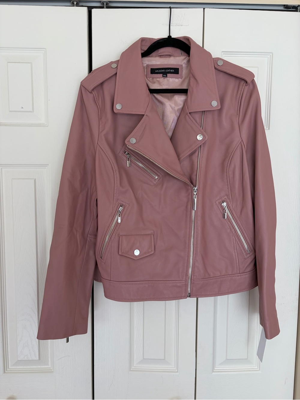 Wilsons Leather Rose Pink Moto-Style Faux Leather Jacket